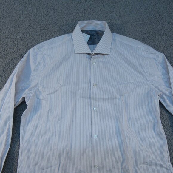 Calvin Klein Mens Extreme Slim Fit Button Down Shirt 16 L 32/33 White Gray - Picture 2 of 9